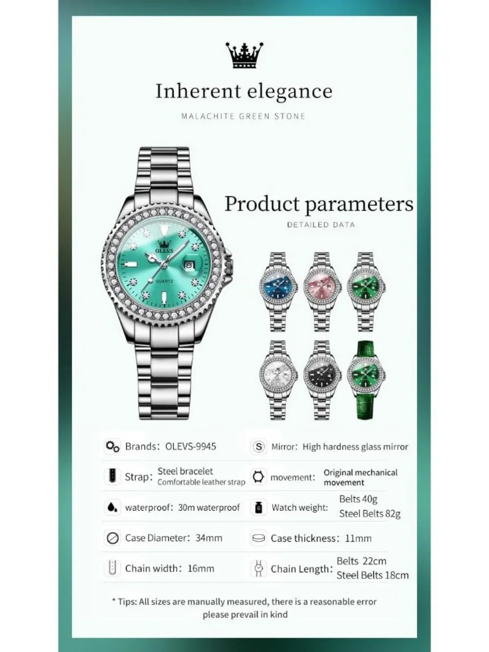 Women's Silver Blue Luxury Diamond with Date Analog Quartz Waterproof Watch